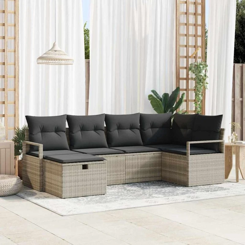Modulært havesofa sæt 6 dele - lysegrå polyrattan