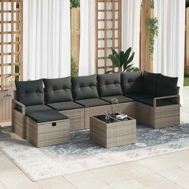 Havesofa sæt i grå polyrattan med puder og opbevaring