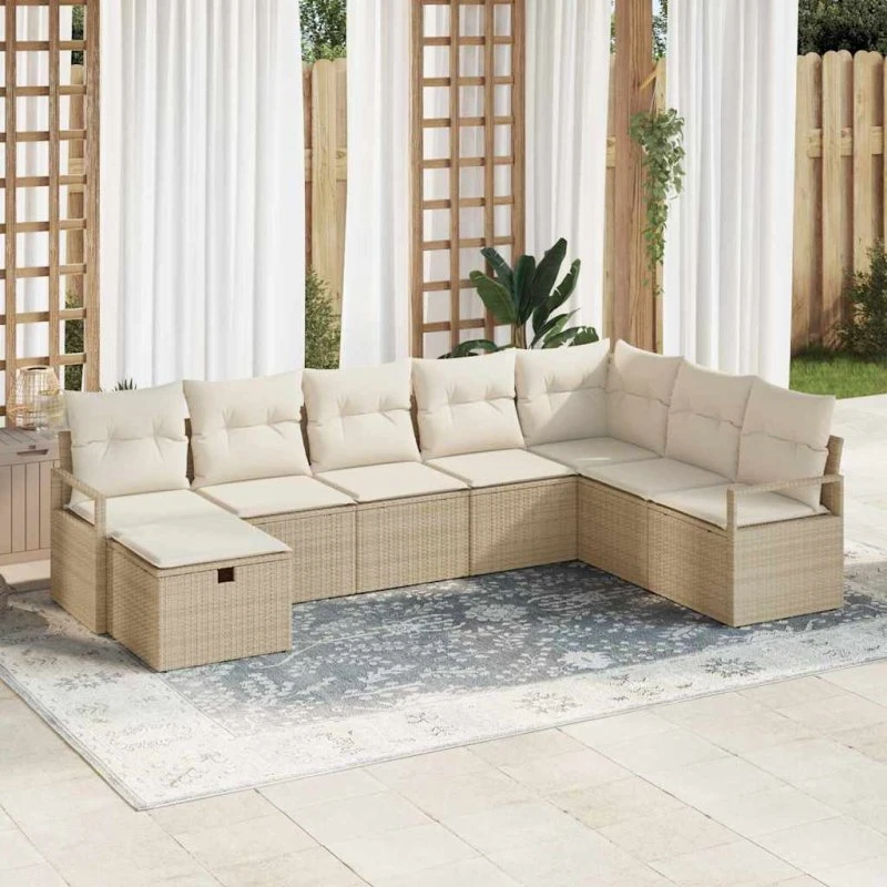 Havesofa sæt 5 dele i polyrattan med puder - Beige