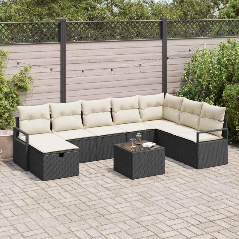 Havesofa sæt i polyrattan 6–9 pers – sort