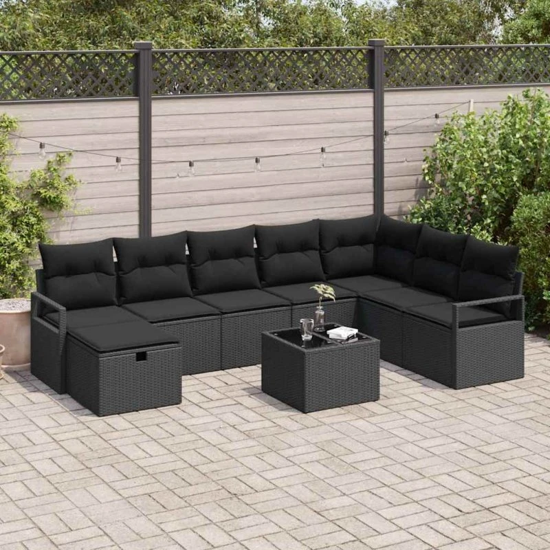 Havesofa sæt i polyrattan 6–9 stk – sort