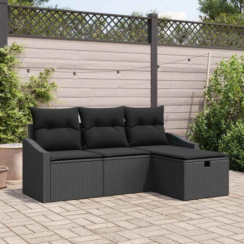 Havesofa sæt 4 dele i polyrattan med opbevaring