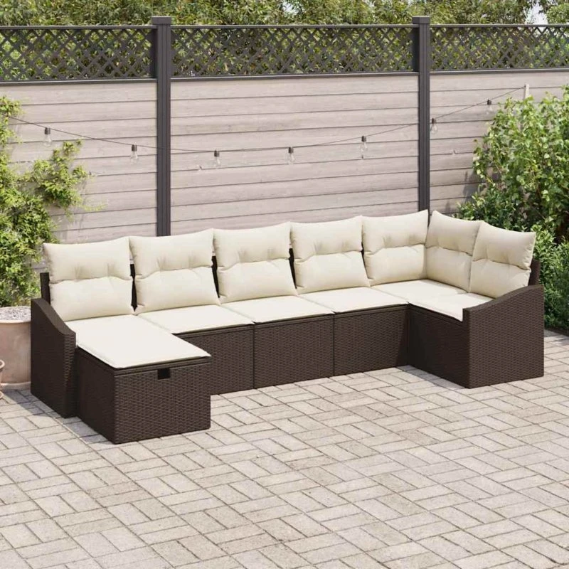 Havesofa sæt i polyrattan med puder, modulært 7–8 dele