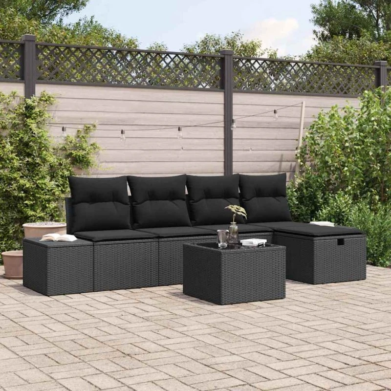 Havesofa sæt i polyrattan med puder, 6 dele