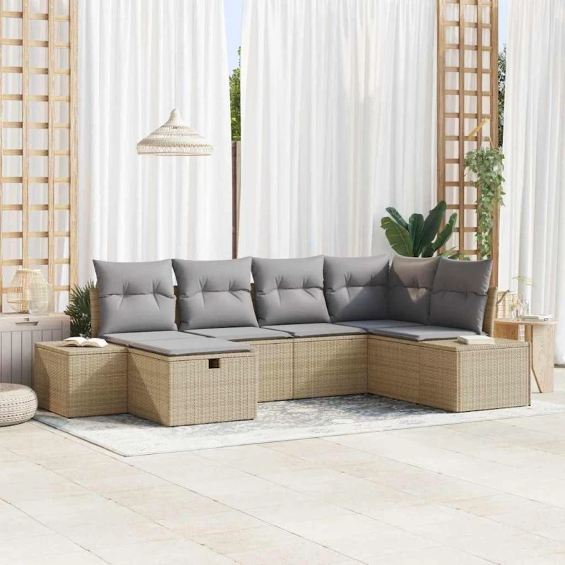 Modulært 6-pcs polyrattan havesofa sæt med puder