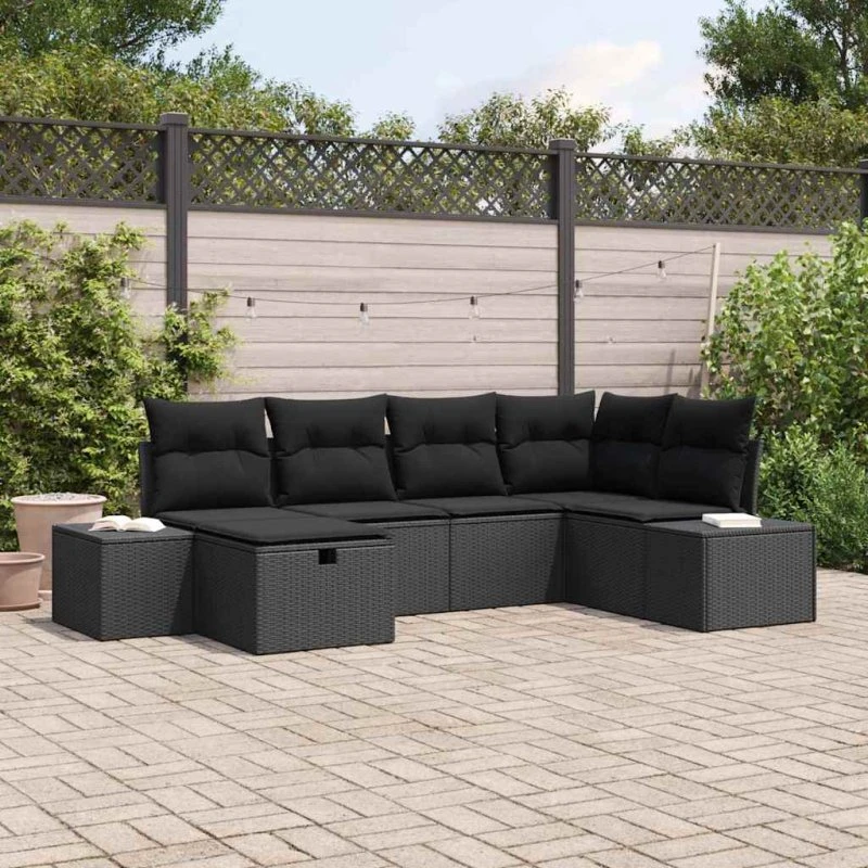 Modulært 6-delers havesofa sæt i polyrattan med puder