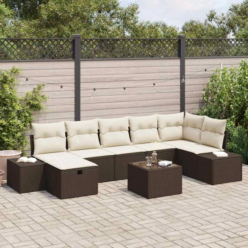 Havesofa sæt 8 dele i polyrattan med puder