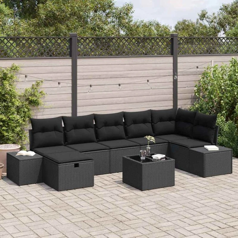 Havesofa-sæt 8 dele i polyrattan med hynder