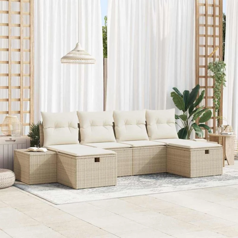 Modulært havesofa sæt 6 dele – beige polyrattan