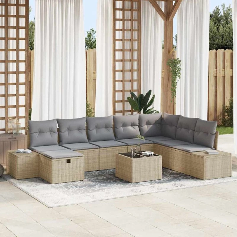 Modulært havesofa sæt 9 dele – beige polyrattan