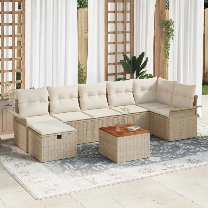 Havesofa sæt 8 dele beige i poly rattan med opbevaring