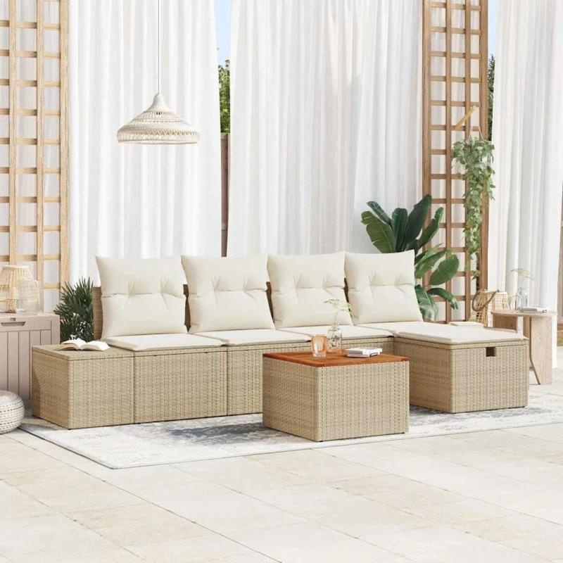 Havesofa Sæt 6-pers Beige polyrattan med opbevaring