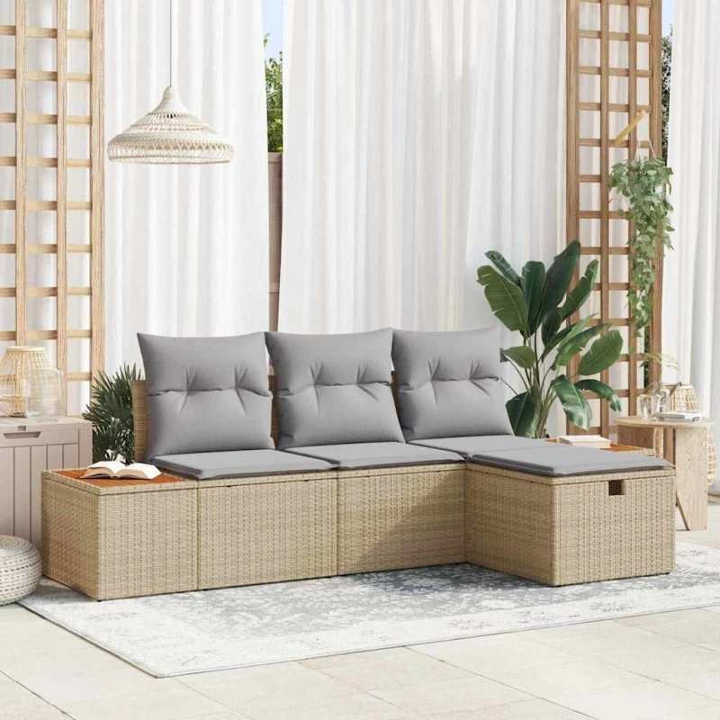 Modulært havesofa sæt 4 dele i beige polyrattan