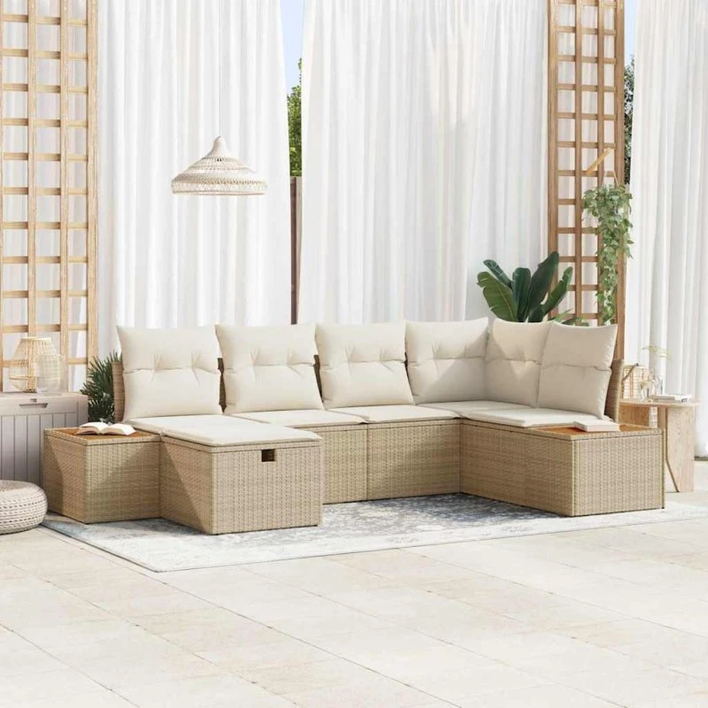Modulært havesofasæt 6 dele Beige polyrattan