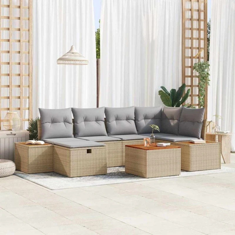 Modulært havesofa sæt 7 dele i beige poly rattan