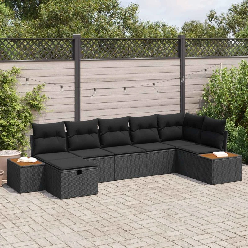 Modulært havesofa sæt 7 dele i sort polyrattan