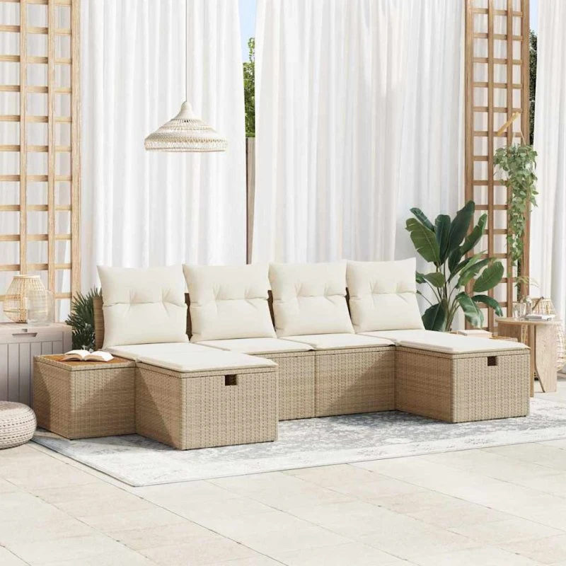 Modulær havesofa 6 pcs Beige poly rattan