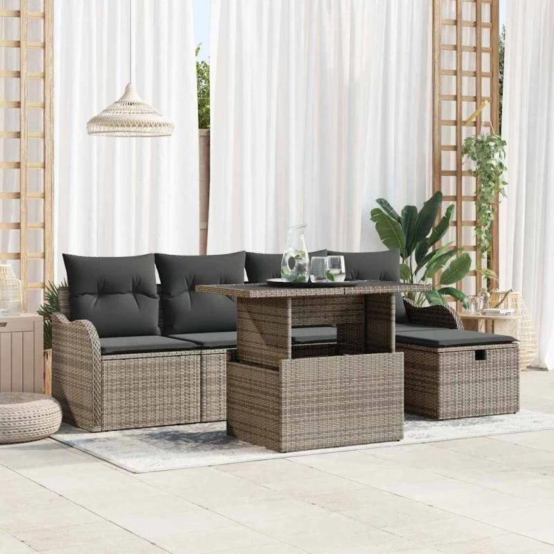 Modulær havesofa 6-pers. m/ opbevaring – grå polyrattan