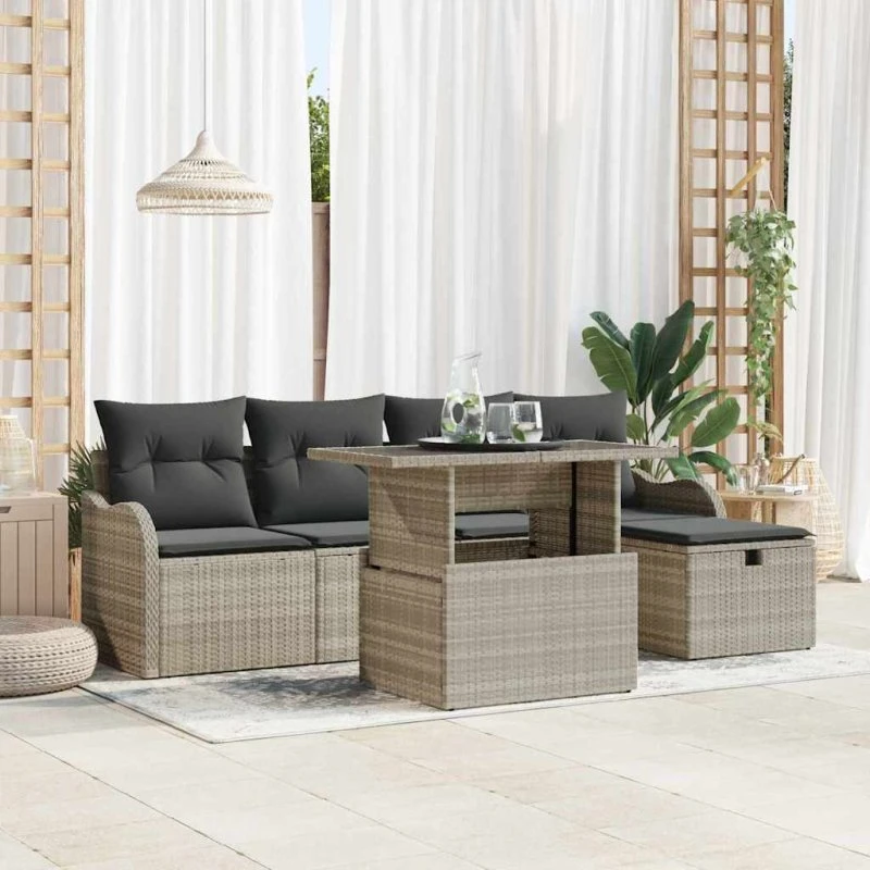 Modulært havesofa sæt 6 dele – lysegrå polyrattan