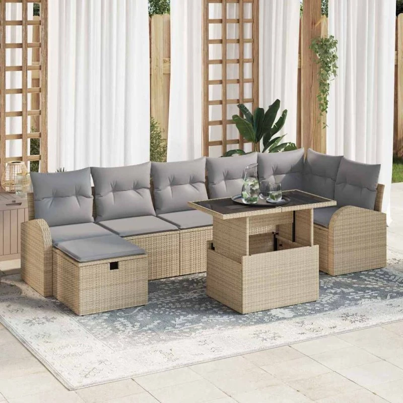 Modulært havesofa sæt 8 dele beige poly rattan