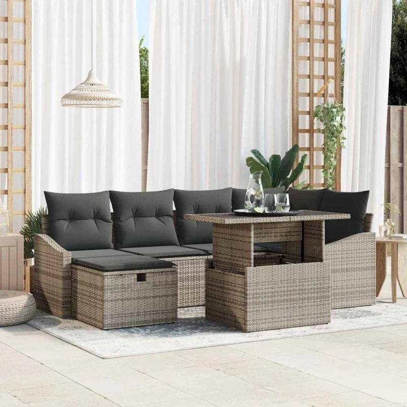 Havesofa sæt 7 dele i grå polyrattan