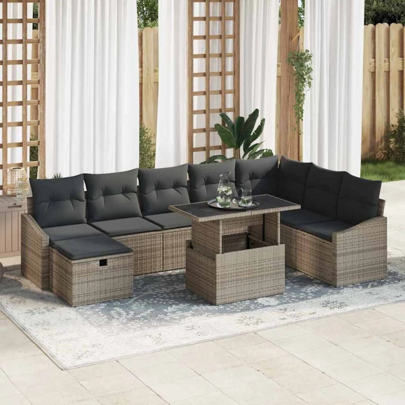 Havesofa sæt 9 dele i grå polyrattan