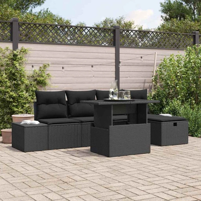 Modulært Havesofa Sæt 6 dele – Sort Polyrattan