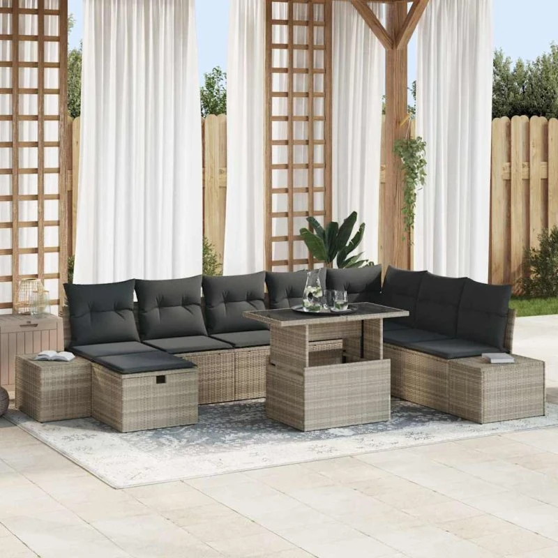 Havesofa sæt 9-pers. Lysegrå polyrattan - Modulært design