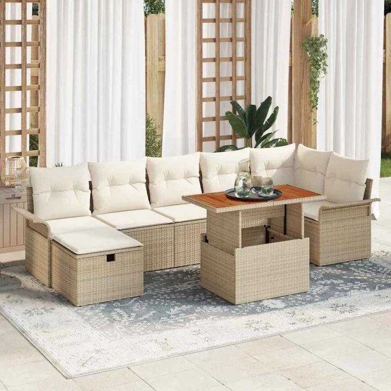 Havesofa sæt 8 dele i beige polyrattan