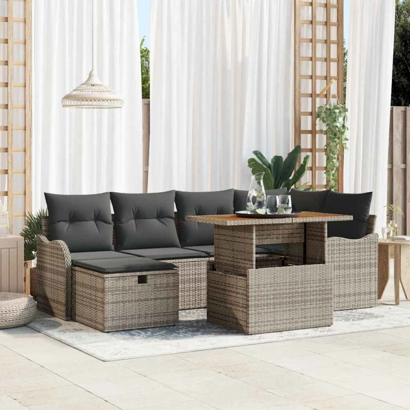 Havesofa sæt 7 dele i grå polyrattan