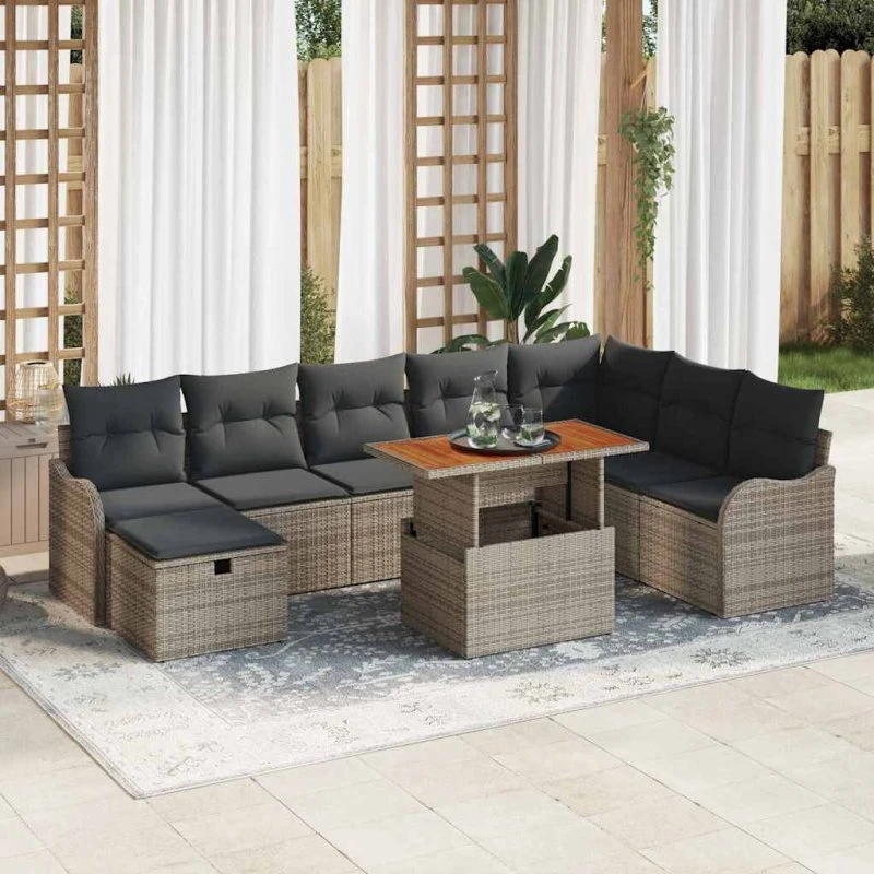Havesofa sæt 9 dele i grå polyrattan