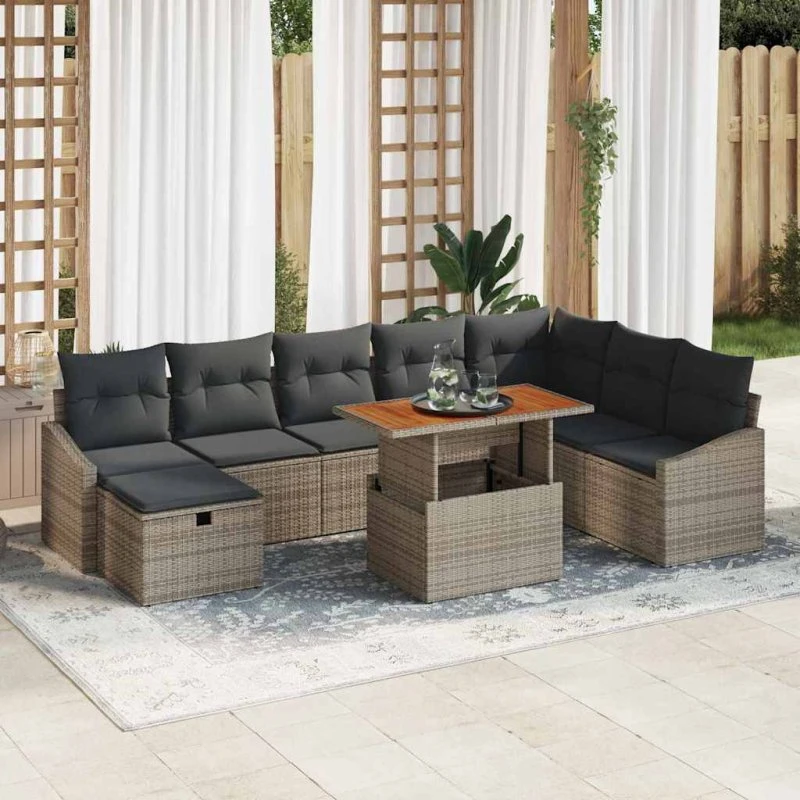 Havesofa sæt 9 dele i grå polyrattan