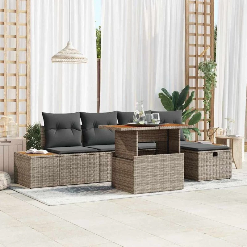 Havesofa Sæt 6 stk Grå polyrattan — Moderne 6-personers
