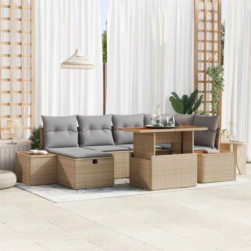 Havesofa sæt 7 dele Beige polyrattan