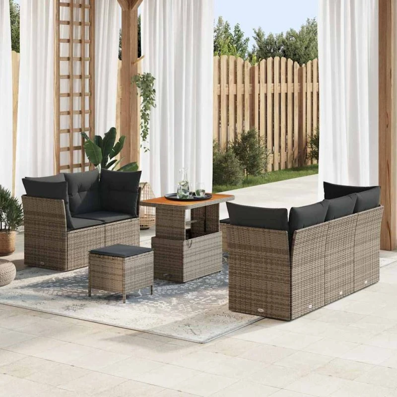 Havesofa Sæt 8 stk - Grå polyrattan & akacietræ