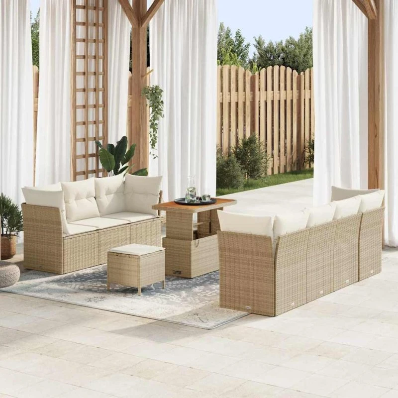 Havesofa sæt 10 dele i beige polyrattan