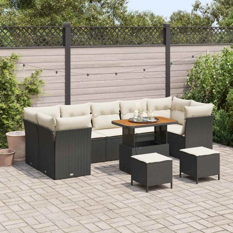 Havesofa Sæt 10 dele i sort polyrattan