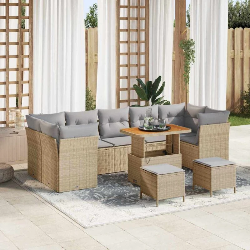 Havesofa sæt 10 dele i beige polyrattan
