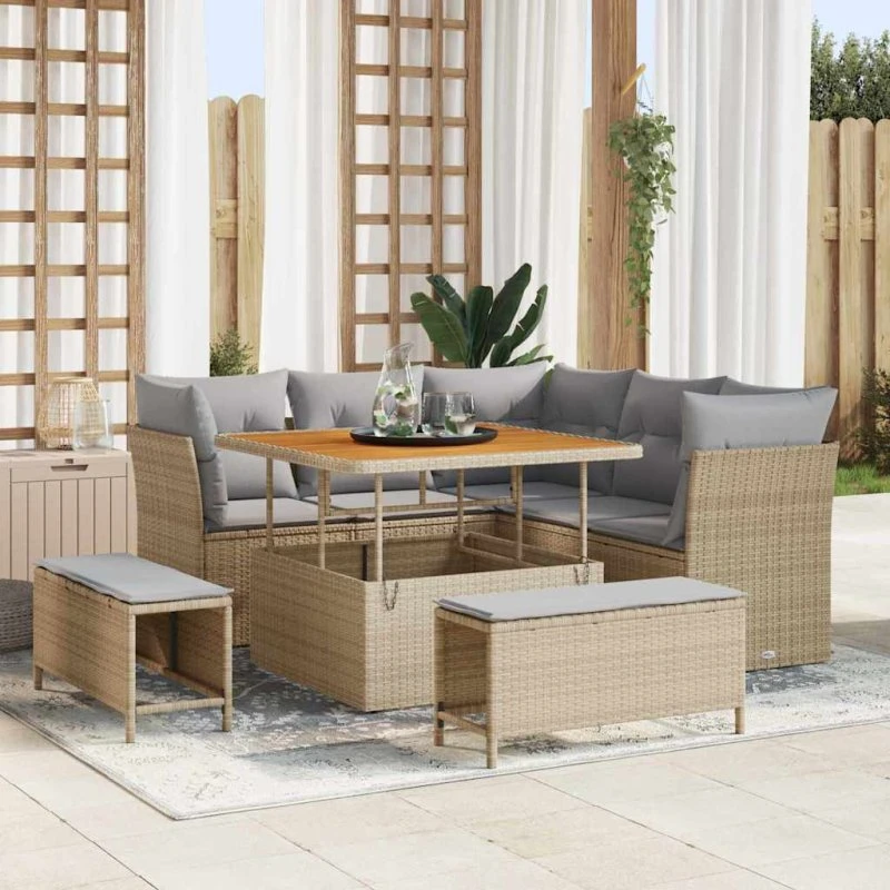 Havesofa Sæt 8 dele Beige polyrattan med akacietræ