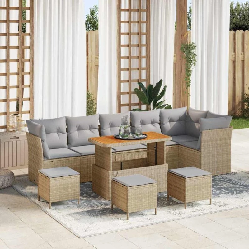 Havesofa Sæt 10 dele i Beige Polyrattan & Akacietræ