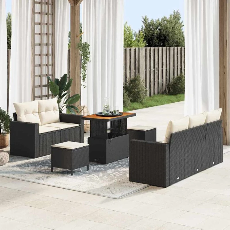 Havesofa sæt 8 dele - Sort polyrattan, modulært
