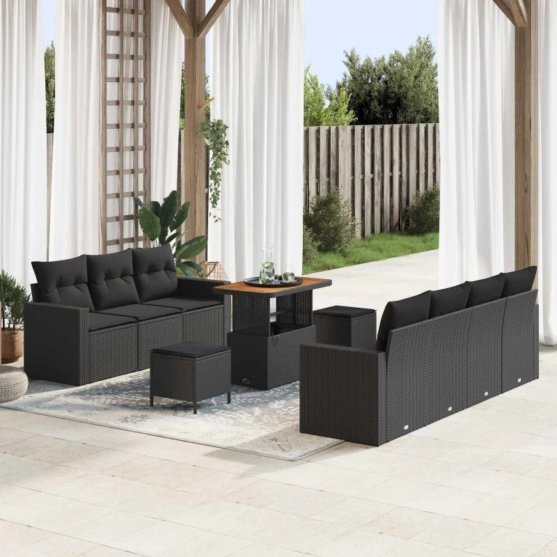 Modulært Havesofa Sæt 10 dele - Sort polyrattan