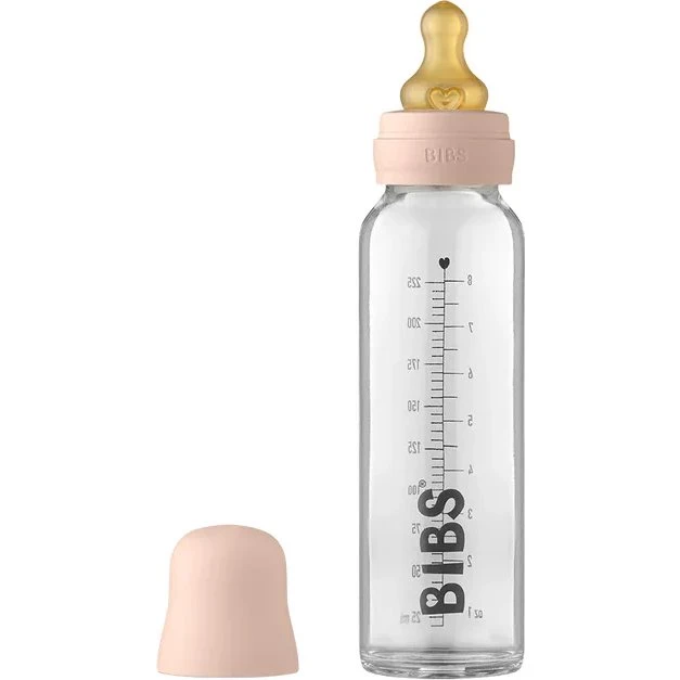BIBS Glasflaske 225 ml – Slow Flow sut i naturgummi, Blush