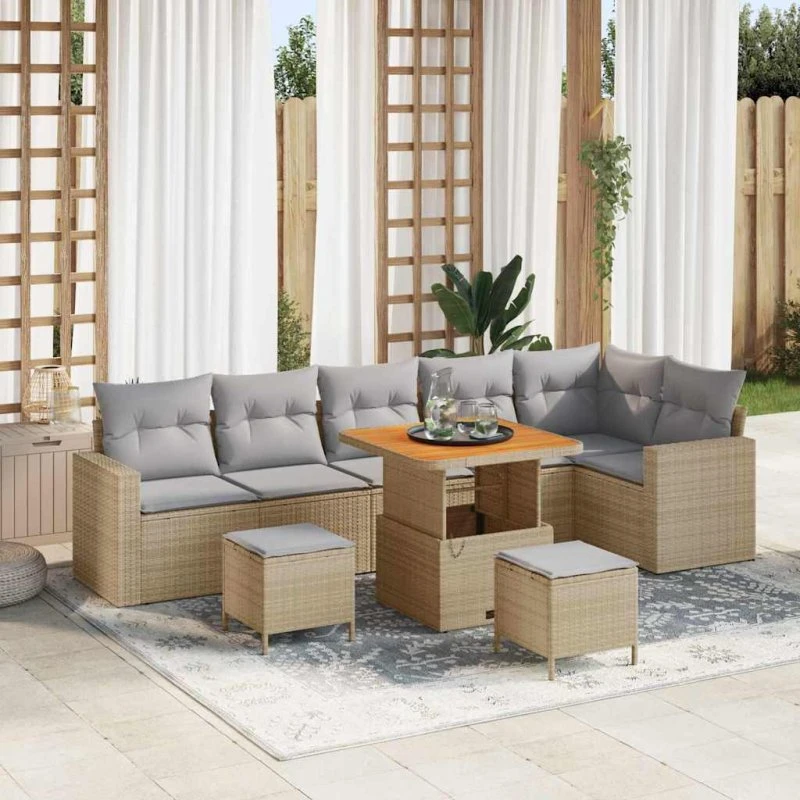 Havesofa Sæt 9 dele Beige polyrattan - Modulært design