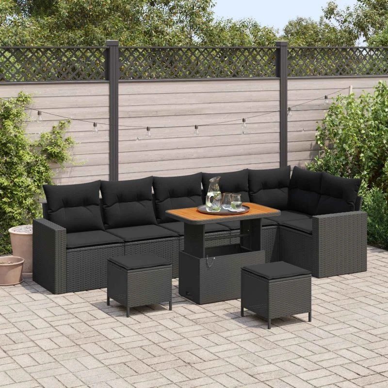 Havesofa Sæt 9-dele Sort polyrattan – Modulært design