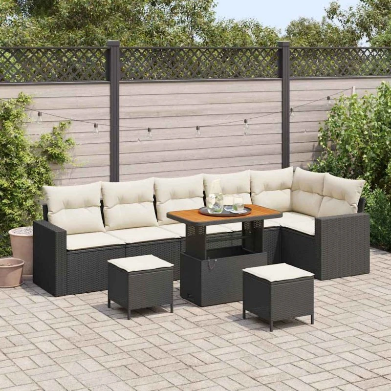 Havesofa sæt 9 dele i sort polyrattan