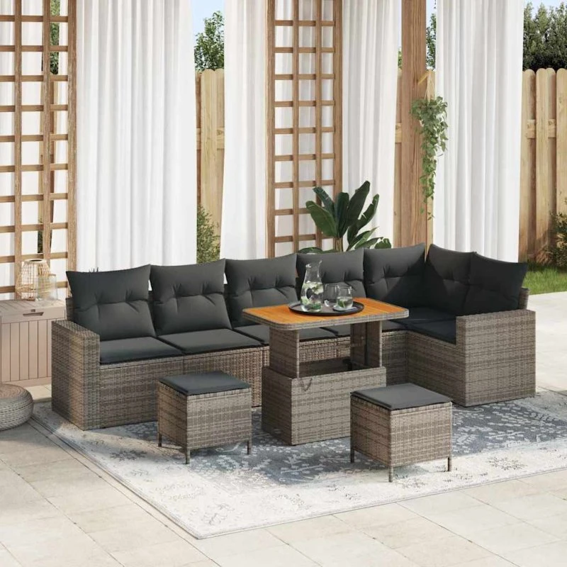 Havesofa sæt 9 dele i grå polyrattan