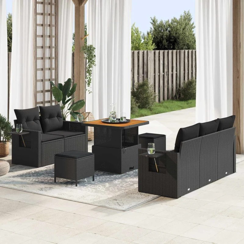 Modulært havesofa sæt 8 dele – sort polyrattan