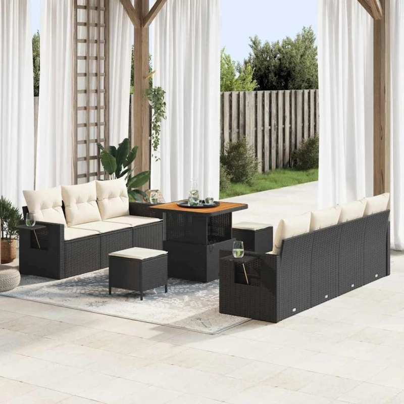 Havesofa Sæt 10 dele - Sort polyrattan