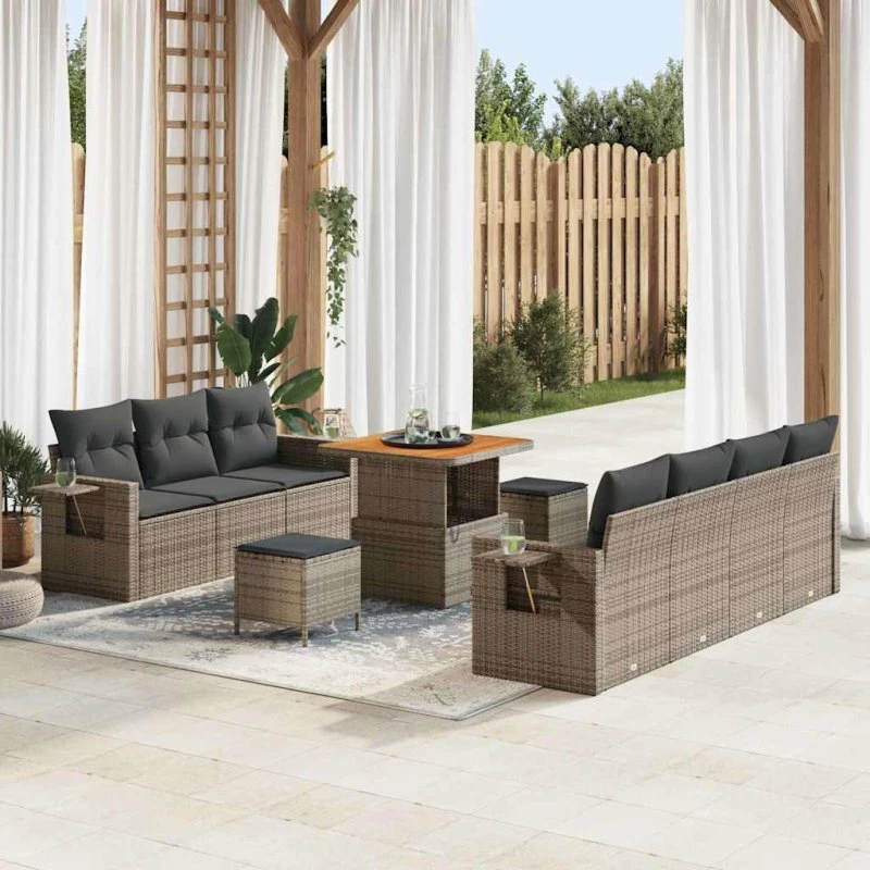 Havesofa sæt 10 dele i grå polyrattan - modulært design
